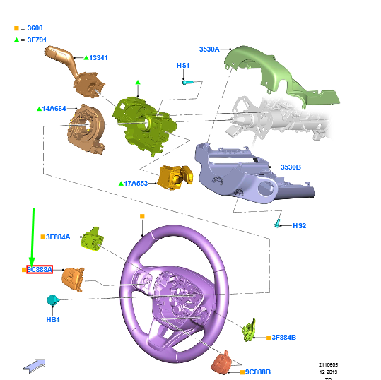 new ford kuga mk3 steering wheel left switch 2464697 original