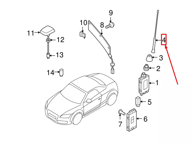 NEW AUDI TT ROADSTER 8J TRUNK ANTENNA MAST 8J7035849A ORIGINAL