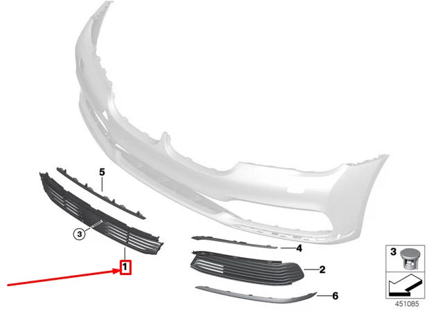 NEW BMW 7 G11 FRONT BUMPER CENTER AIR INTAKE GRILLE 51117486832 ORIGINAL