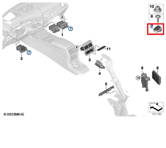 NEW BMW X5 G05 DASH PANEL AIR GRILL TRIM 64225A27360 ORIGINAL