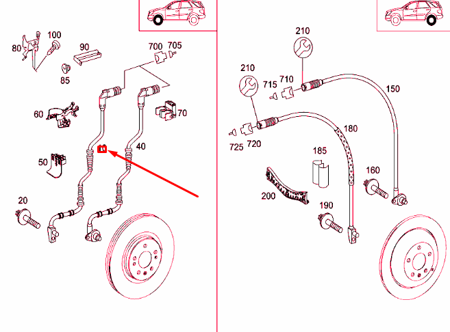 NEW MB ML W164 FRONT BRAKE WEAR INDICATOR WIRING HARNESS A1644408239 ORIGINAL