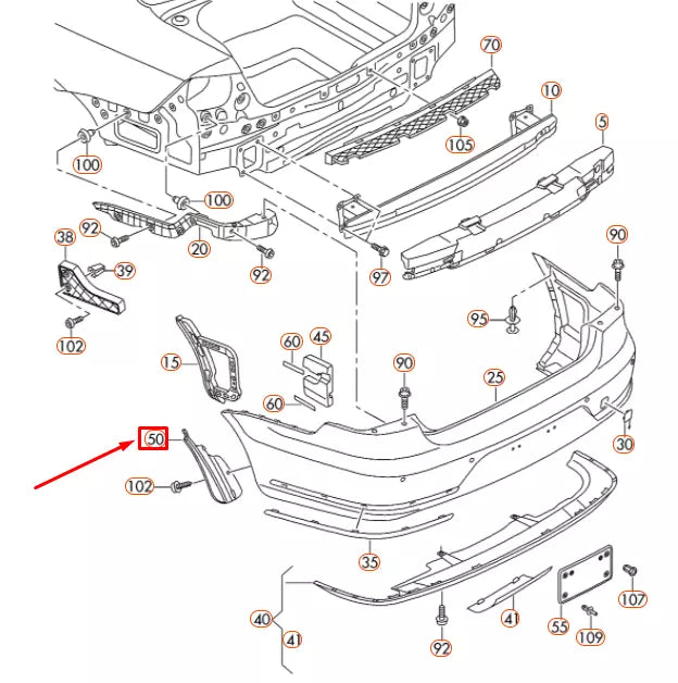 NEW VOLKSWAGEN PASSAT B7 REAR BUMPER LEFT WHEEL COVER TRIM 3AA807837B