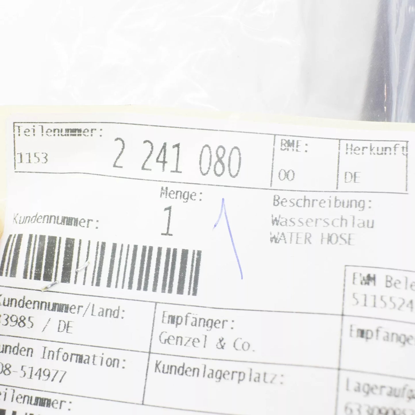 NEW BMW 3 E30 COOLING SYSTEM WATER HOSE 11532241080 ORIGINAL