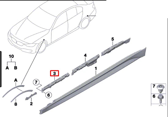 NEW BMW 3 F30 FRONT RIGHT SILL COVER SUPPORTING LEDGE 51777256916 ORIGINAL
