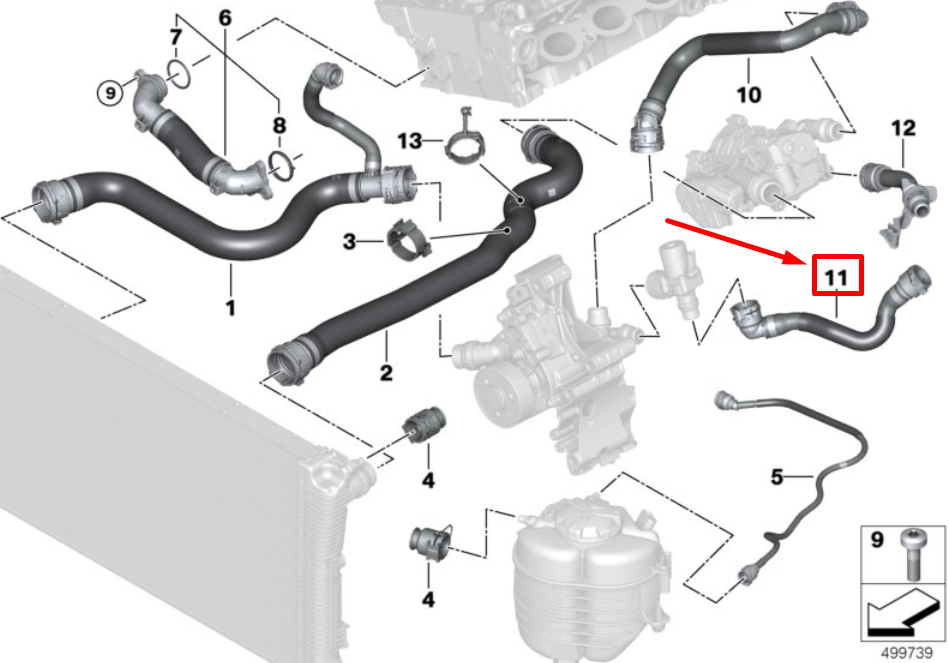 new bmw 3 g20 radiator coolant hose 17128689864 8689864 original