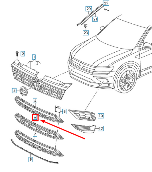 new volkswagen tiguan ad mk2 front bumper lower grille 5na853671j9b9 original