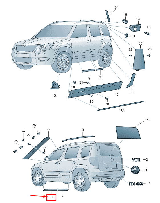 new skoda yeti 5l front right door protective strip 5l0853518aprp original