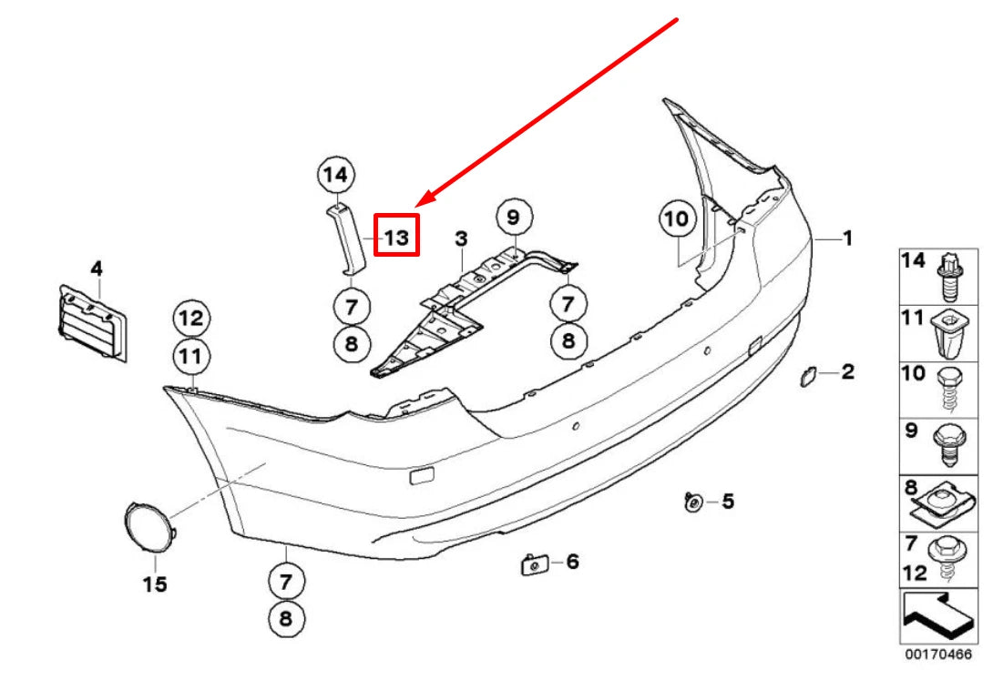 NEW BMW 3 E90 REAR BUMPER BOTTOM CENTER GUIDE TRIM 51127161506 7161506 ORIGINAL