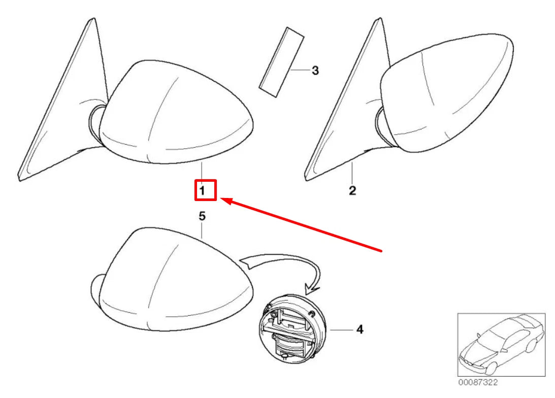 NEW BMW 3 E46 FRONT RIGHT DOOR MIRROR 7893468 51167893468 ORIGINAL