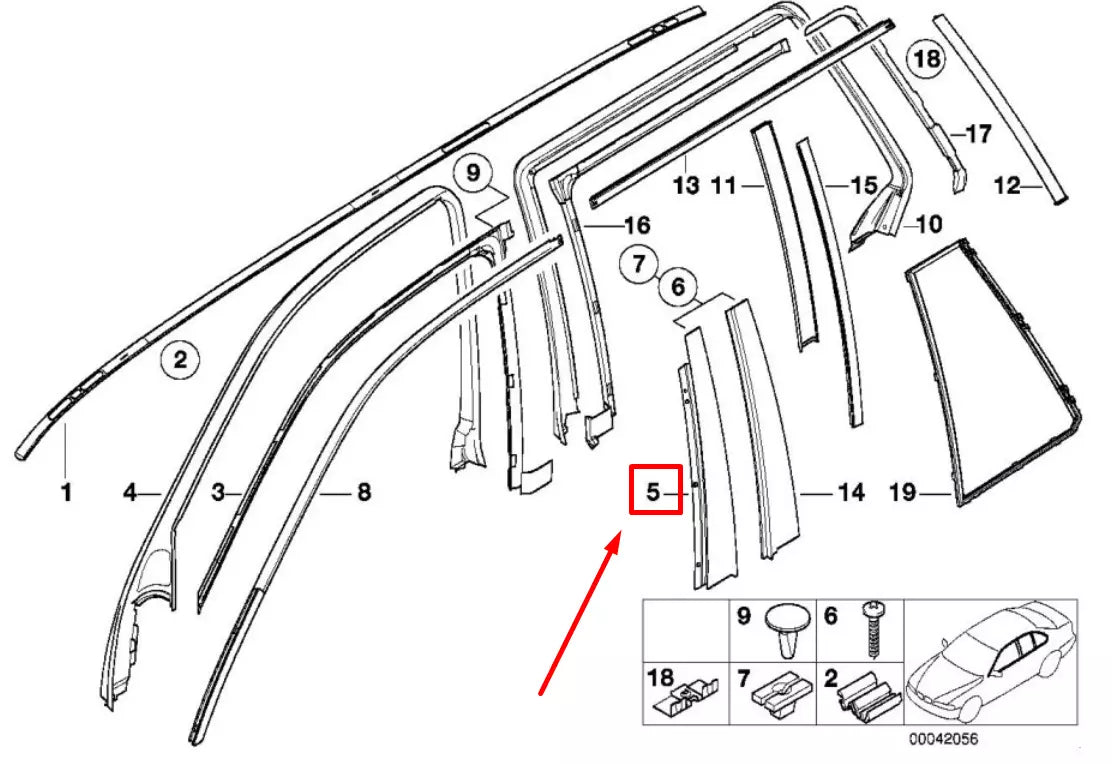 NEW BMW 5 E39 FRONT RIGHT B-PILLAR WINDOW TRIM 7890088 51327890088 ORIGINAL