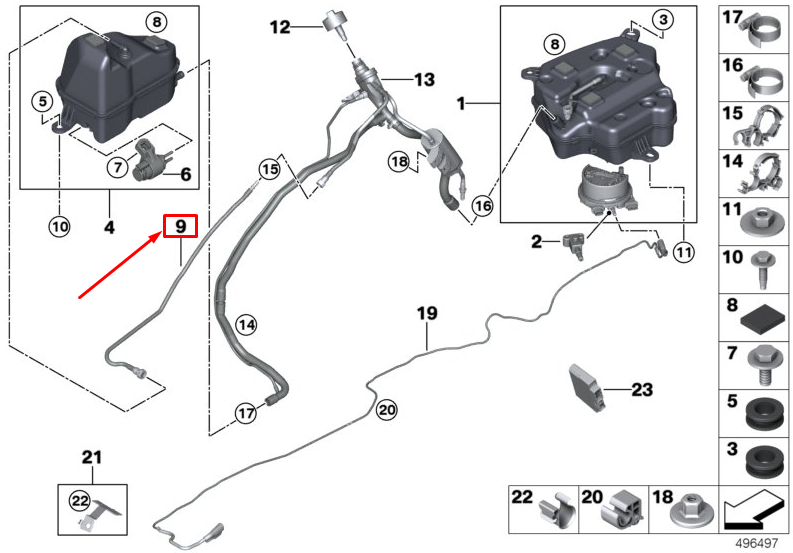 new bmw 5 touring g31 passive tank vent line 16197455472 original