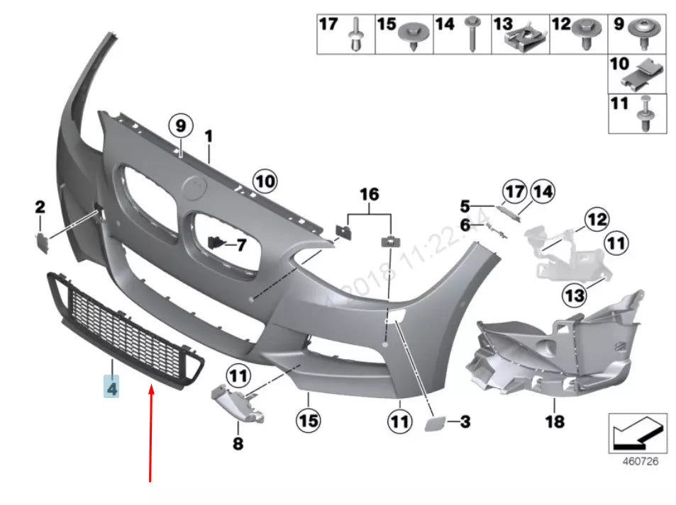 NEW BMW 2 F22 FRONT M SPORT BUMPER LOWER CENTER GRILLE 51118055434 2015 ORIGINAL