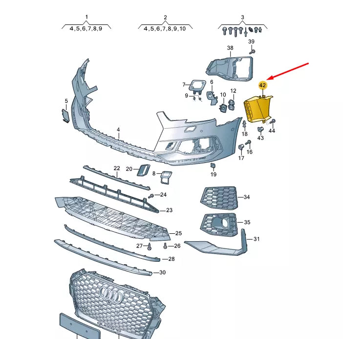 NEW AUDI RS4 B9 AVANT QUATTRO FRONT BUMPER RIGHT AIR GUIDE 8W0121764CT94