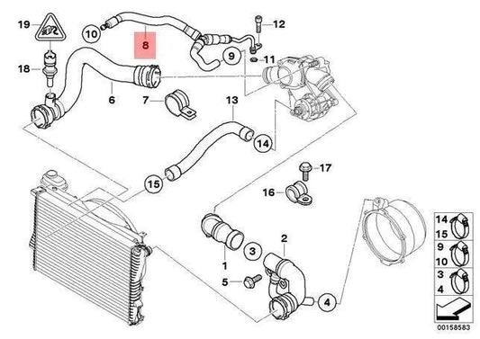 NEW BMW 7 E38 RADIATOR WATER HOSE 11531440104 1440104 ORIGINAL