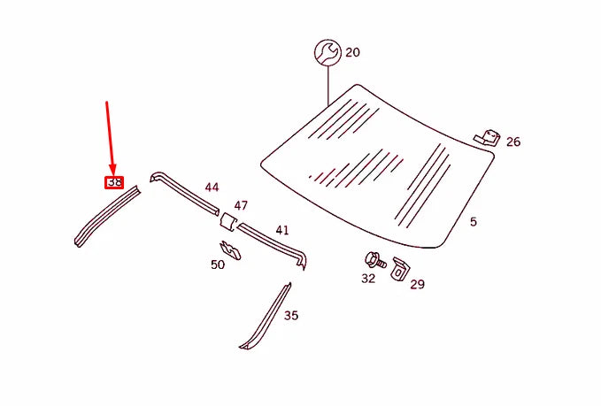 NEW MB S W126 WINDSHIELD RIGHT LATERAL GARNISH MOULDING A1266702822 ORIGINAL