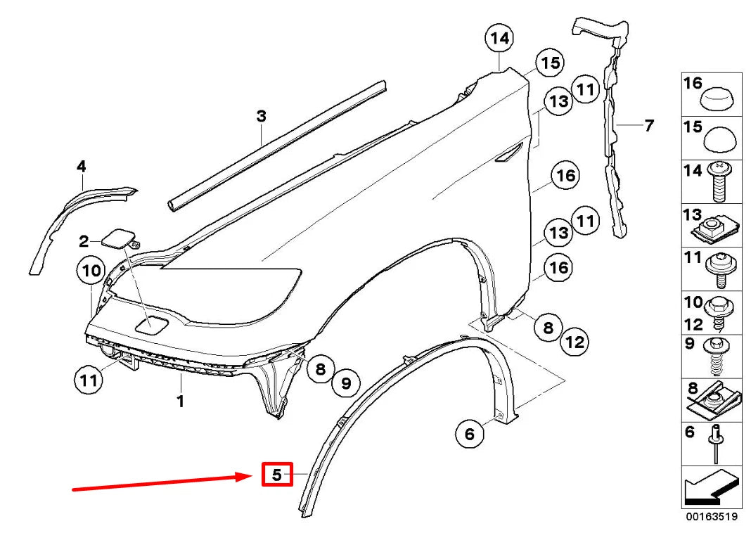 NEW BMW X6 E71, E72 FRONT RIGHT FENDER MOLDING 51777176236 7176236 ORIGINAL