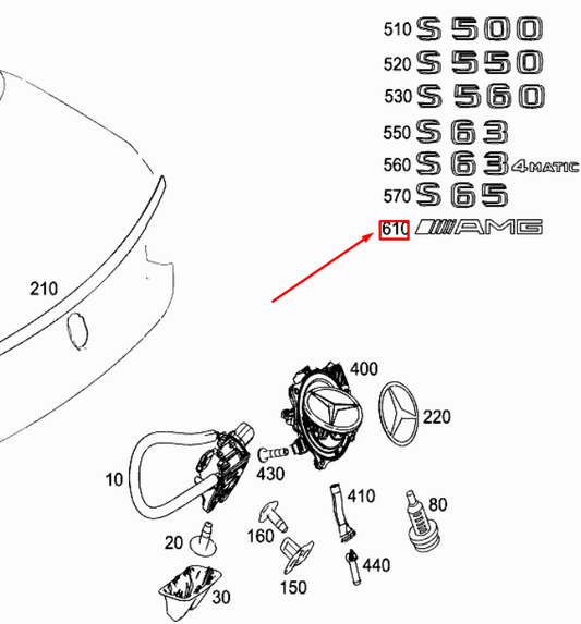 new mercedes-benz s-class w222 rear lid badge a2228178300 original