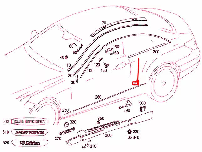 NEW MERCEDES-BENZ E COUPE C207 REAR LEFT FENDER STRIP A2076980162 ORIGINAL