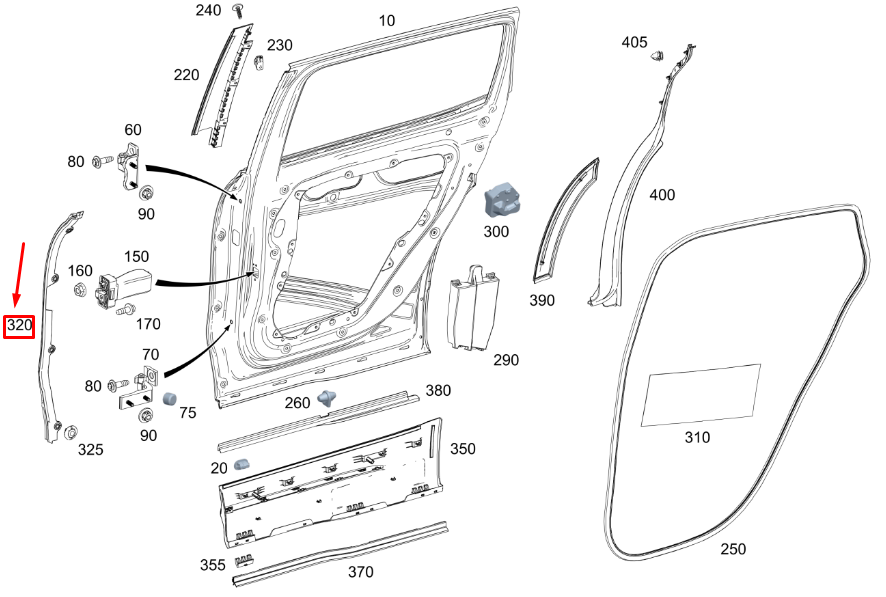 new mercedes-benz glb x247 rear right door cover strip a2477300202 original