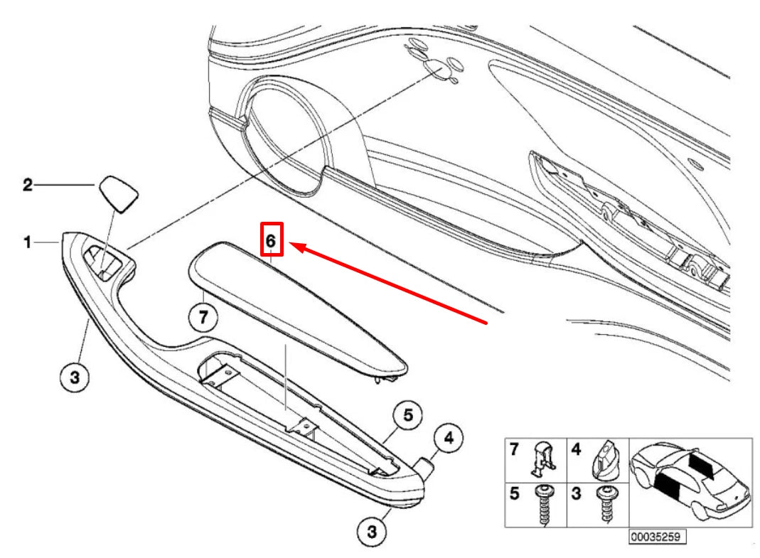 NEW BMW 3 E46 FRONT LEFT DOOR PANEL ARMREST INSERT 51418238643 8238643 ORIGINAL