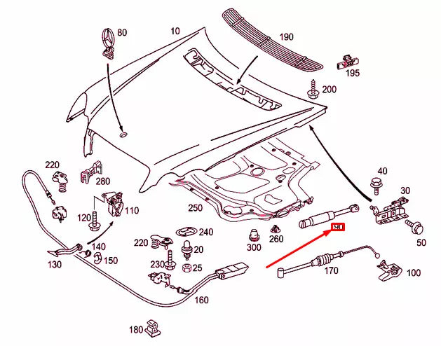NEW MERCEDES-BENZ C W203 ENGINE HOOD LEFT GAS SPRING STRUT A2038800429 ORIGINAL