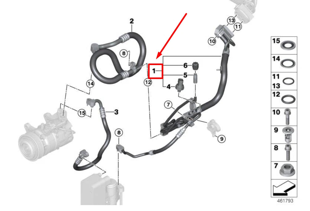 NEW BMW 3 F30, F80 A/C REFRIGERANT DISCHARGE HOSE 9337124 64539337124 ORIGINAL