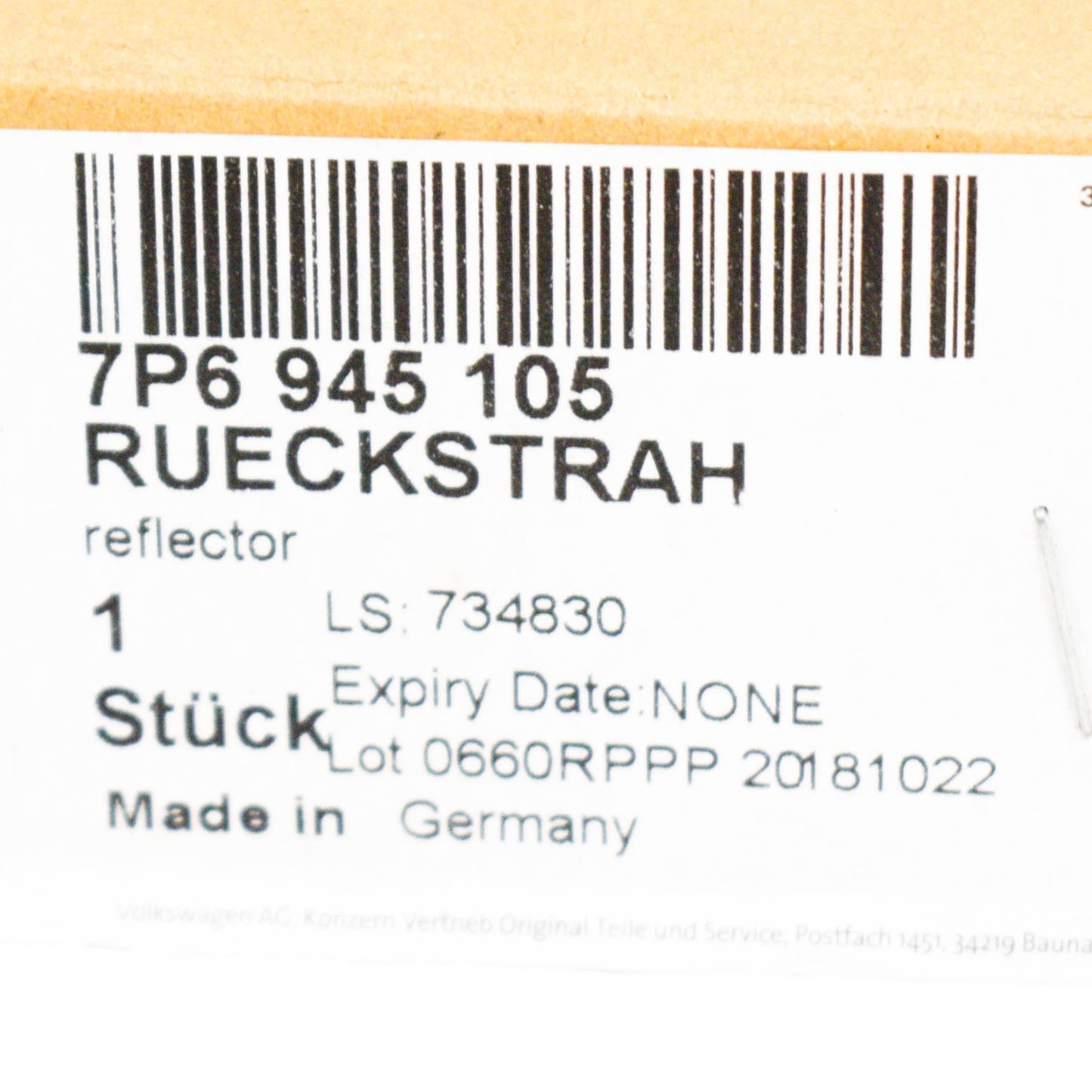 NEW VOLKSWAGEN TOUAREG 7P REAR LEFT INNER REAR REFLECTOR 7P6945105 ORIGINAL