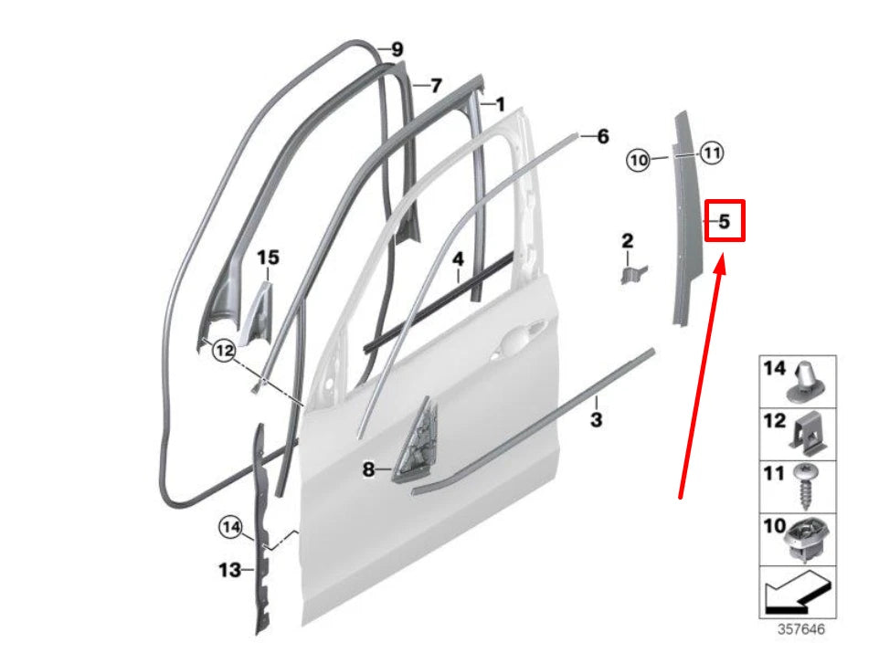 NEW BMW X5 F15, F85 FRONT DOOR B-PILLAR WINDOW TRIM 51337289611 7289611 ORIGINAL