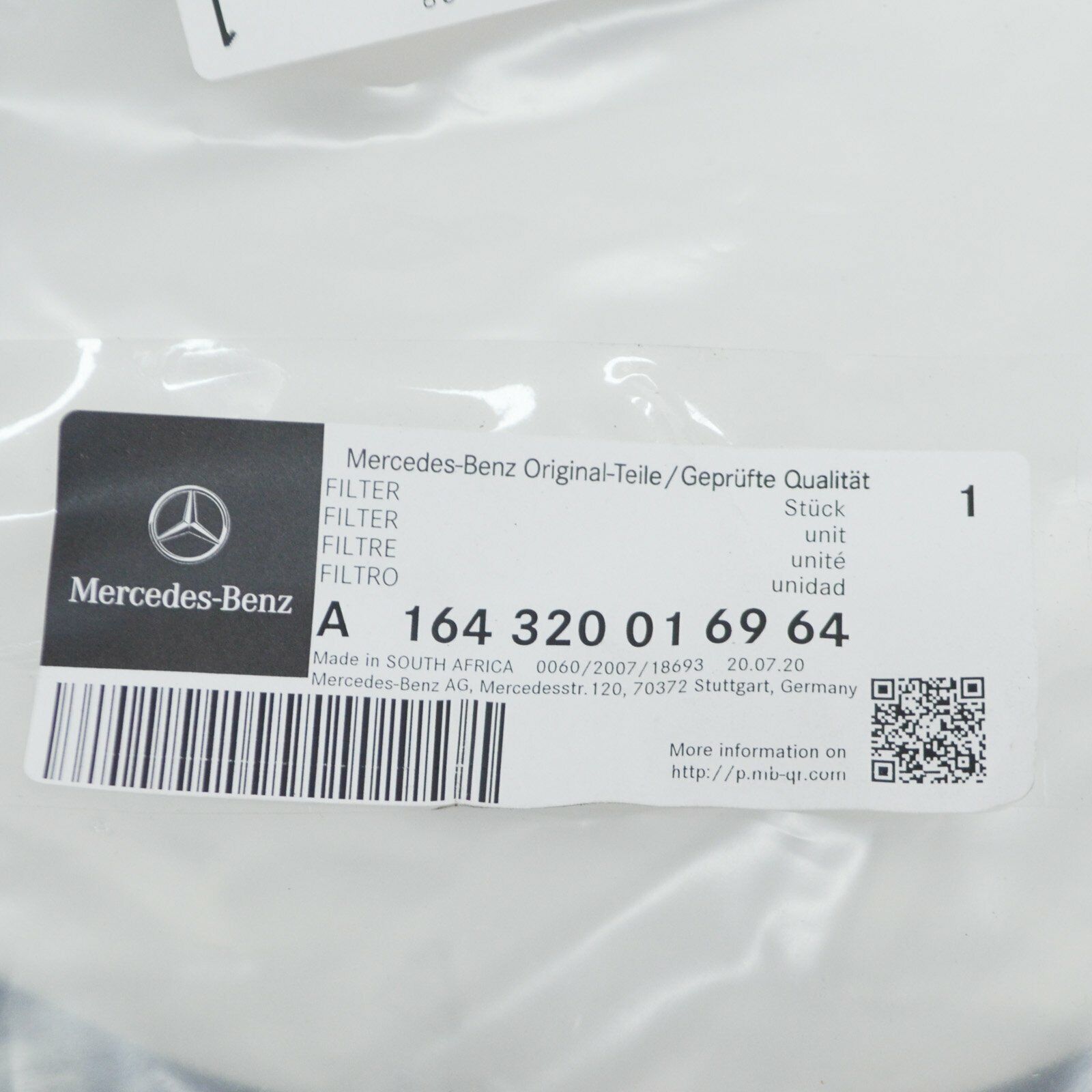 NEW MERCEDES-BENZ ML W164 COMPRESSOR FILTER A1643200169 ORIGINAL