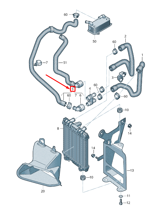 NEW AUDI TT FV COOLANT HOSE WITH QUICK RELEASE COUPLING 5Q0122051EJ ORIGINAL