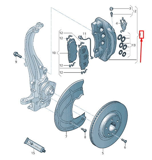 new audi tt fv front right brake caliper 8w0615108ae original