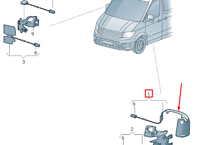 new vw crafter sz exterior mirror aerial fm cable harness 7c0035532 original