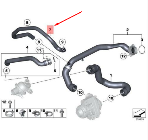 new bmw 6 coupe f13 inlet thermostat water hose 11537605432 7605432 original