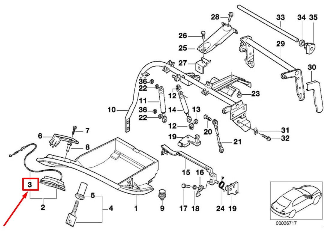 NEW BMW 7 E38 GLOVE BOX LOCK BOWDEN CABLE 8172266 51168172266 ORIGINAL