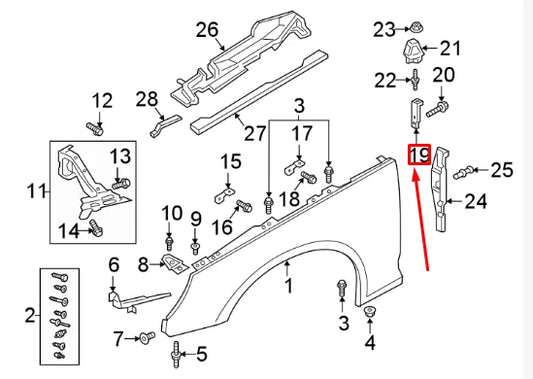 NEW AUDI A4 B9 FRONT LEFT FENDER REAR UPPER BRACE 8W0821433B ORIGINAL