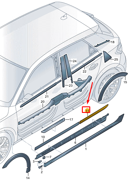 new audi a1 gb rear right door lower molding 82a853970x7l original