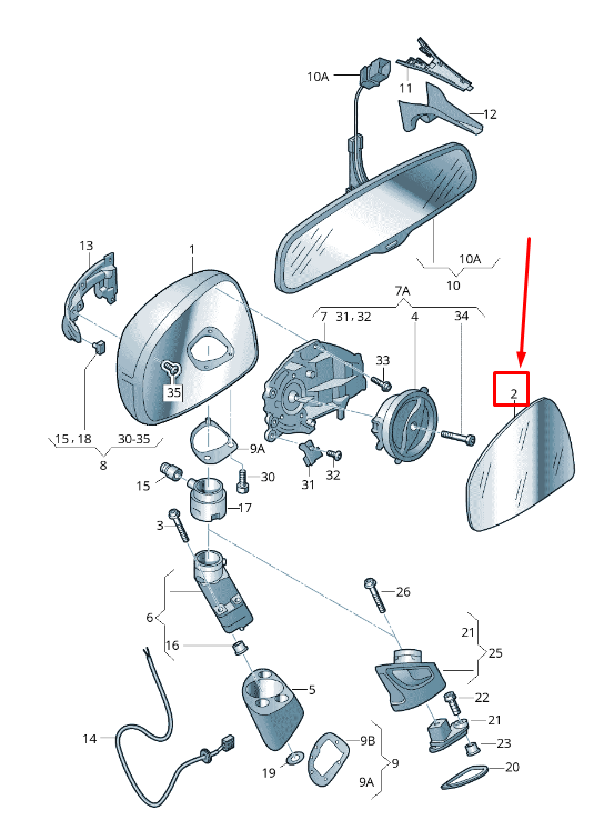 new audi tt 8j front right door mirror glass 8j0857536g original