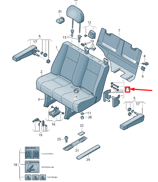 NEW VW CRAFTER 2F MK1 BENCH SEAT ARMREST REINFORCEMENT 2D0881501A ORIGINAL