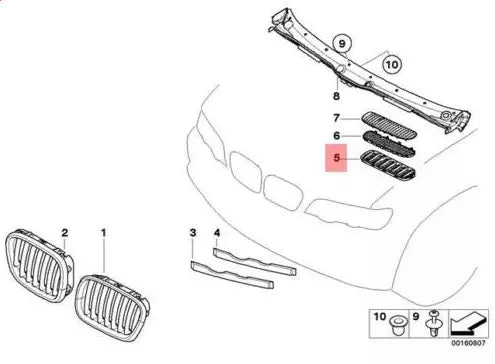 NEW BMW X5 E53 HOOD VENT TITANIUM GRILLE RIGHT 51137124824 ORIGINAL