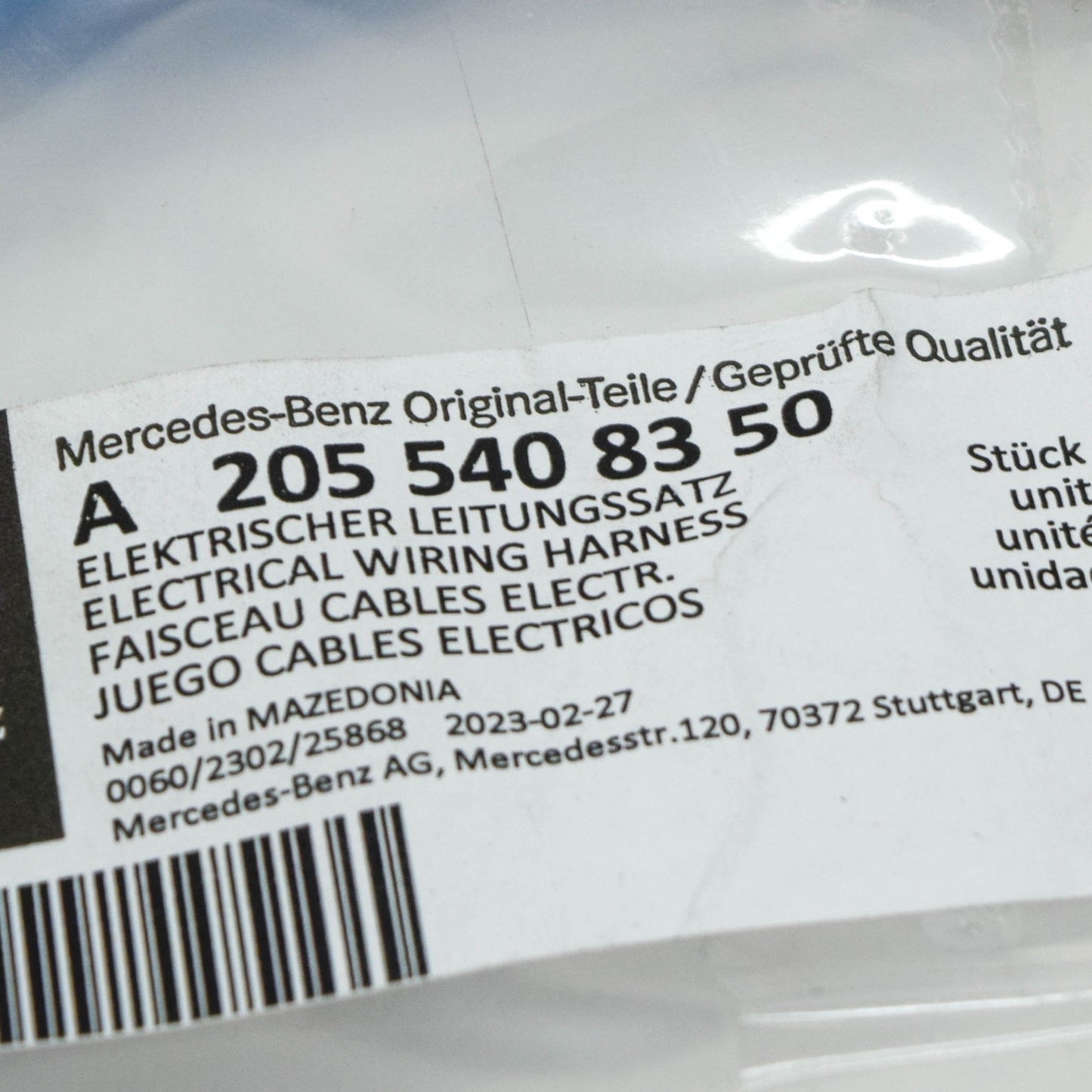 NEW MERCEDES-BENZ C W205 PNEUMATIC SUSPENSION WIRING HARNESS A2055408350