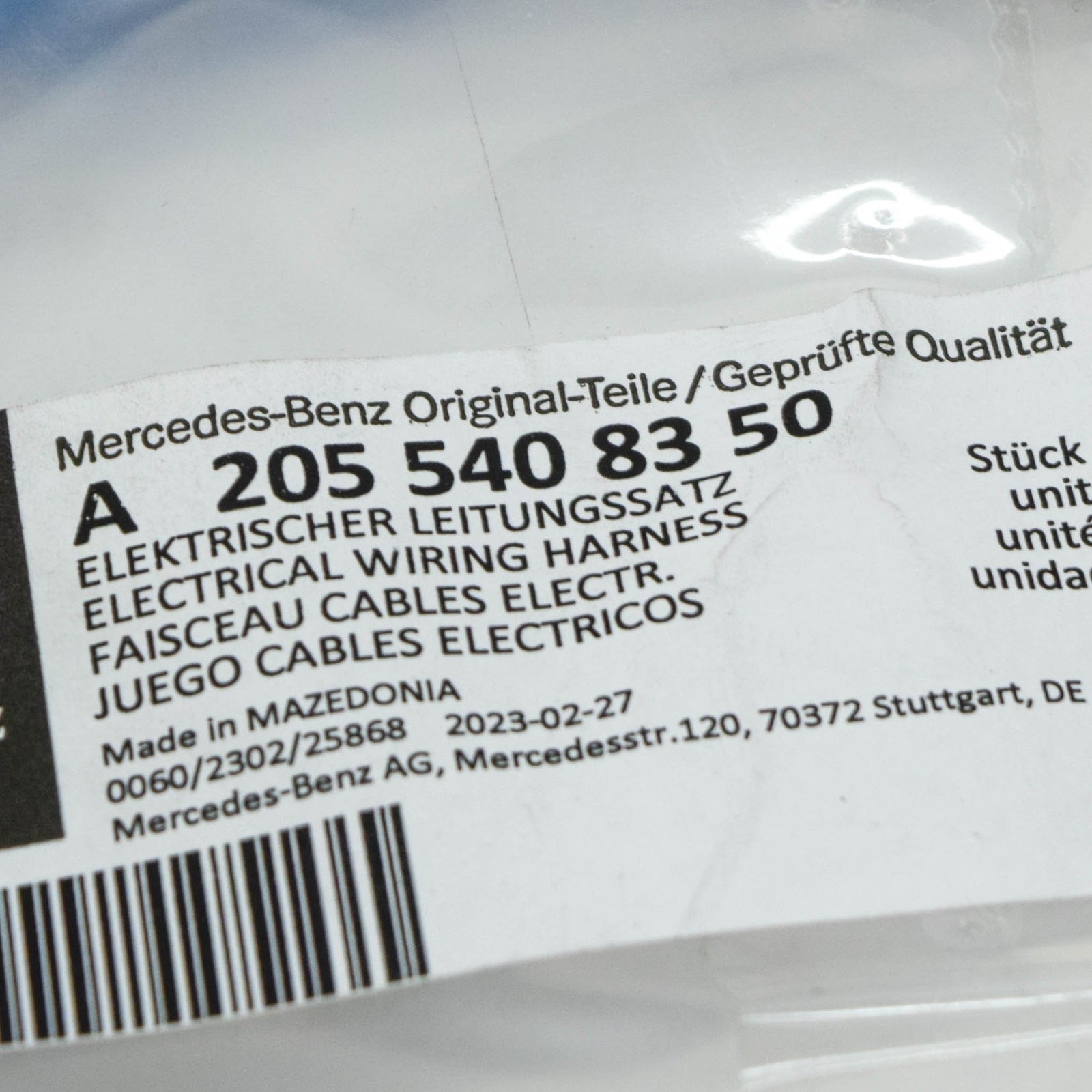 NEW MERCEDES-BENZ C W205 PNEUMATIC SUSPENSION WIRING HARNESS A2055408350