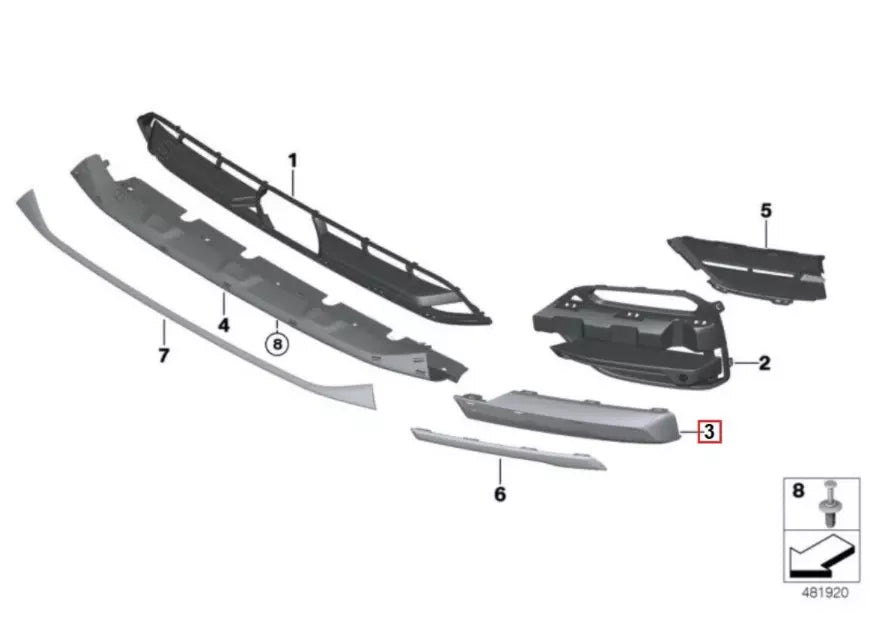 NEW BMW X3 G01 FRONT BUMPER RIGHT PROTECTIVE TRIM X-LINE 51117421988 ORIGINAL