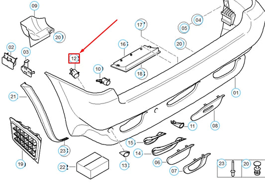 NEW BMW X5 E53 REAR LEFT PDC SENSOR OUTER SUPPORT BRACKET 51128408391 ORIGINAL