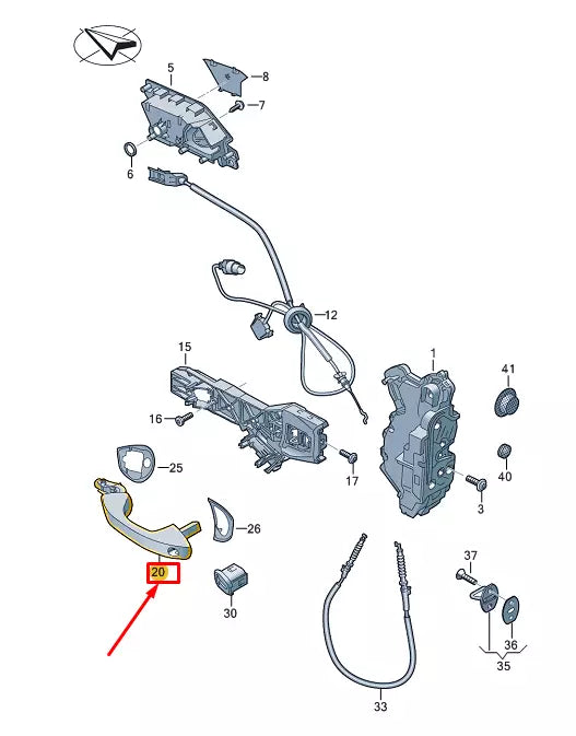 NEW VW GOLF CD MK8 FRONT LEFT DOOR EXTERIOR HANDLE LHD 5H1837205FGRU ORIGINAL