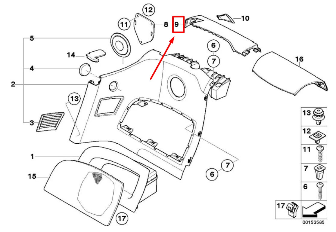 NEW BMW Z4 ROADSTER E85 REAR LEFT UPPER TRIM COVER 51437055409 7055409 ORIGINAL