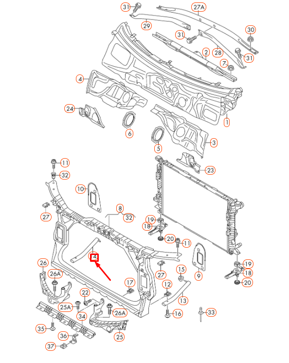 NEW AUDI A4 B8 RIGHT RADIATOR CORE SUPPORT MOUNT BRACE 8K0805528A ORIGINAL