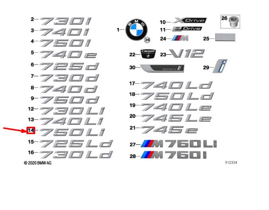 NEW BMW 7 G11 G12 REAR TRUNK BOOTLID BADGE 51147376824 ORIGINAL