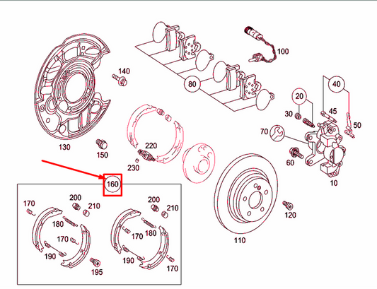 new mercedes-benz slk r171 rear wheel brake shoe parts kit a2034200120 original