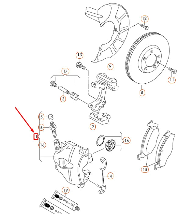 NEW AUDI A1 8X FRONT RIGHT BRAKE CALIPER HOUSING 1K0615124E ORIGINAL