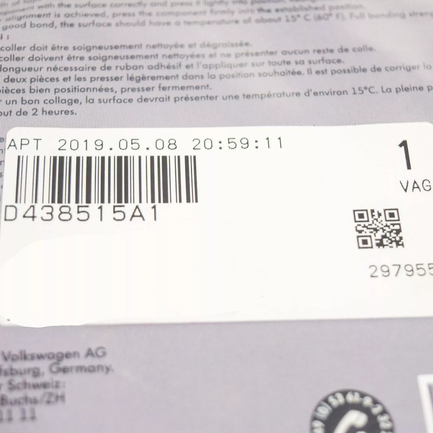 NEW AUDI A4 B7 EXTERIOR REAR COVER TAPE D438P11M4 ORIGINAL